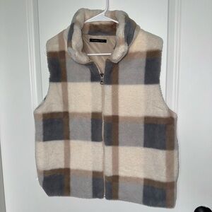 Do Everything in Love Faux Fur Plaid Vest